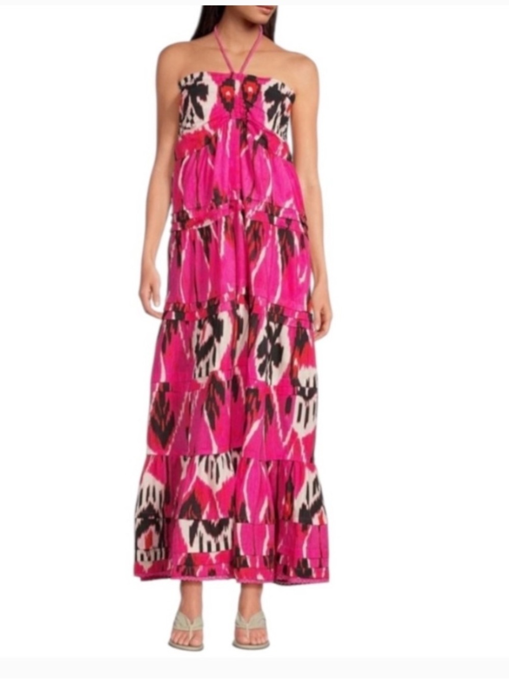 Ro’s Garden Pink Ikat Halter Maxi Dress size XS
